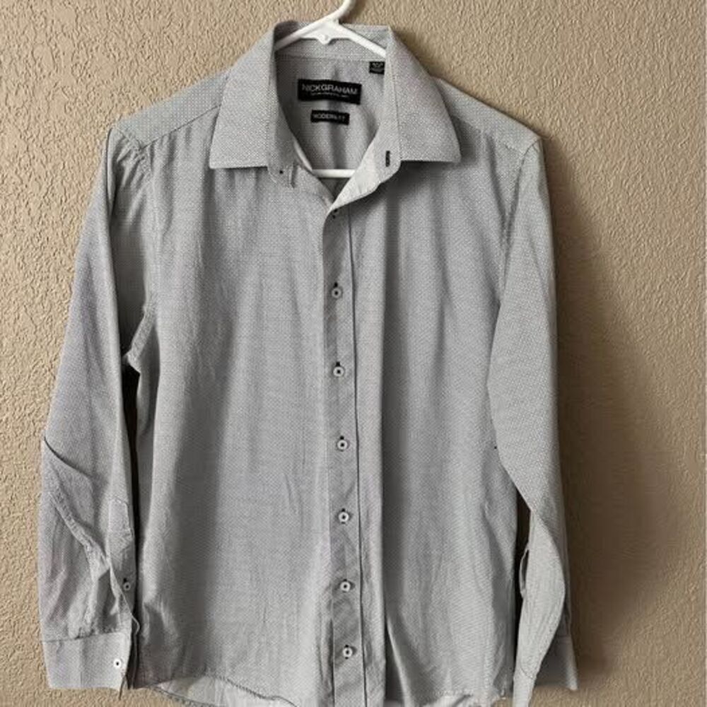 Nick Graham Modern Fit Stretch Dress Shirt Men's Gray 14.5-15 32/33